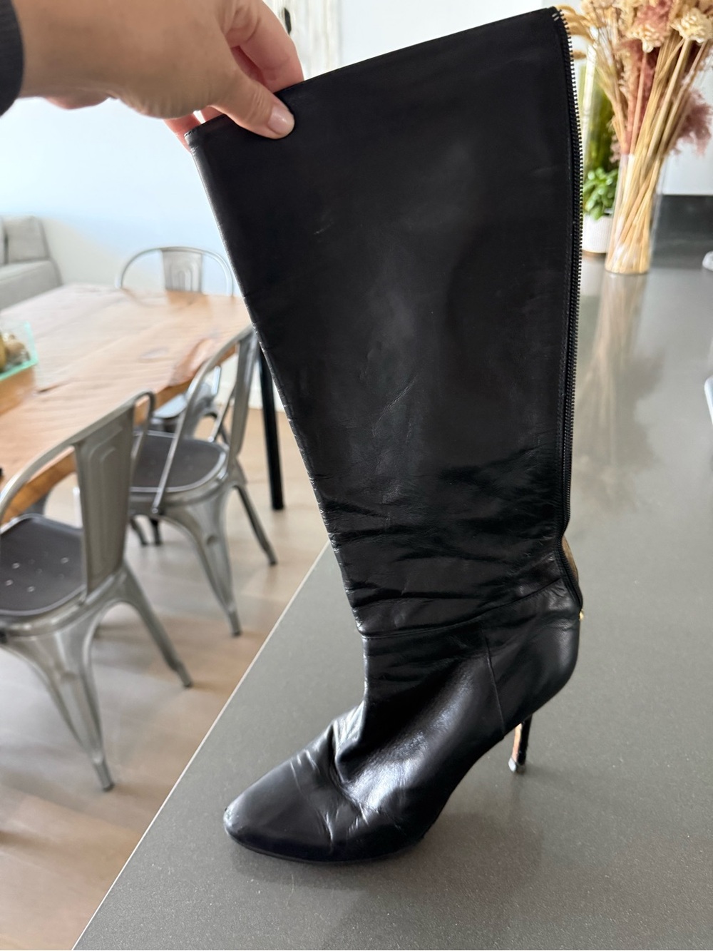 Jimmy Choo Black Leather Knee-High Stiletto Boot